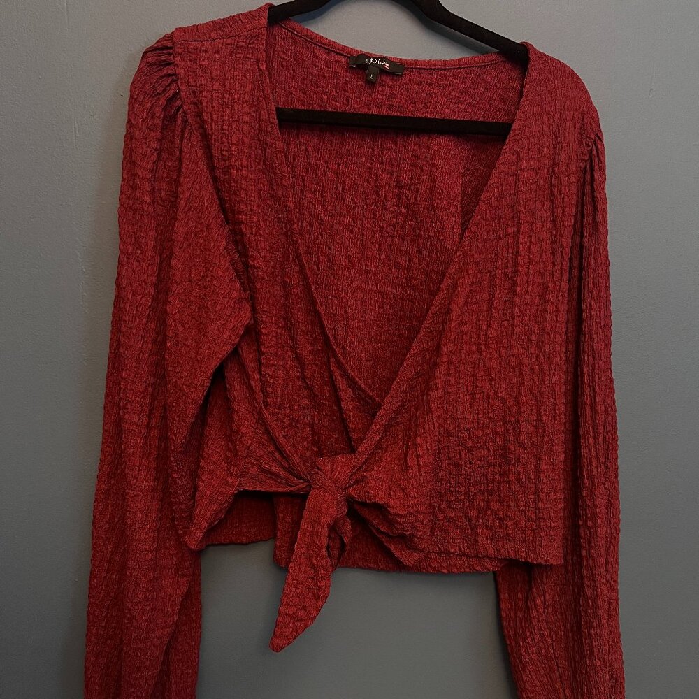 Burgundy Wrap Top - Long Sleeves